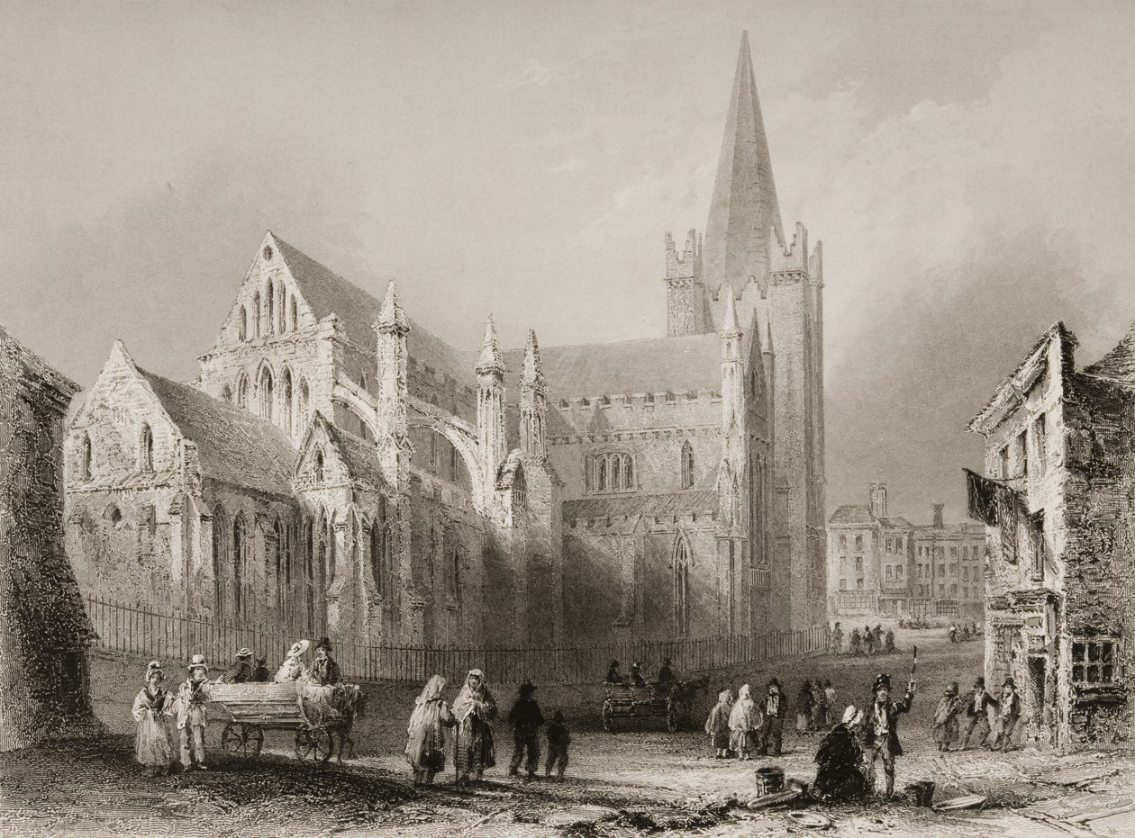 Exteriér katedrály svatého Patrika, Dublin, z „Scenérie a starožitnosti Irska“ od George Virtue, 60. léta 19. století od William Henry Bartlett