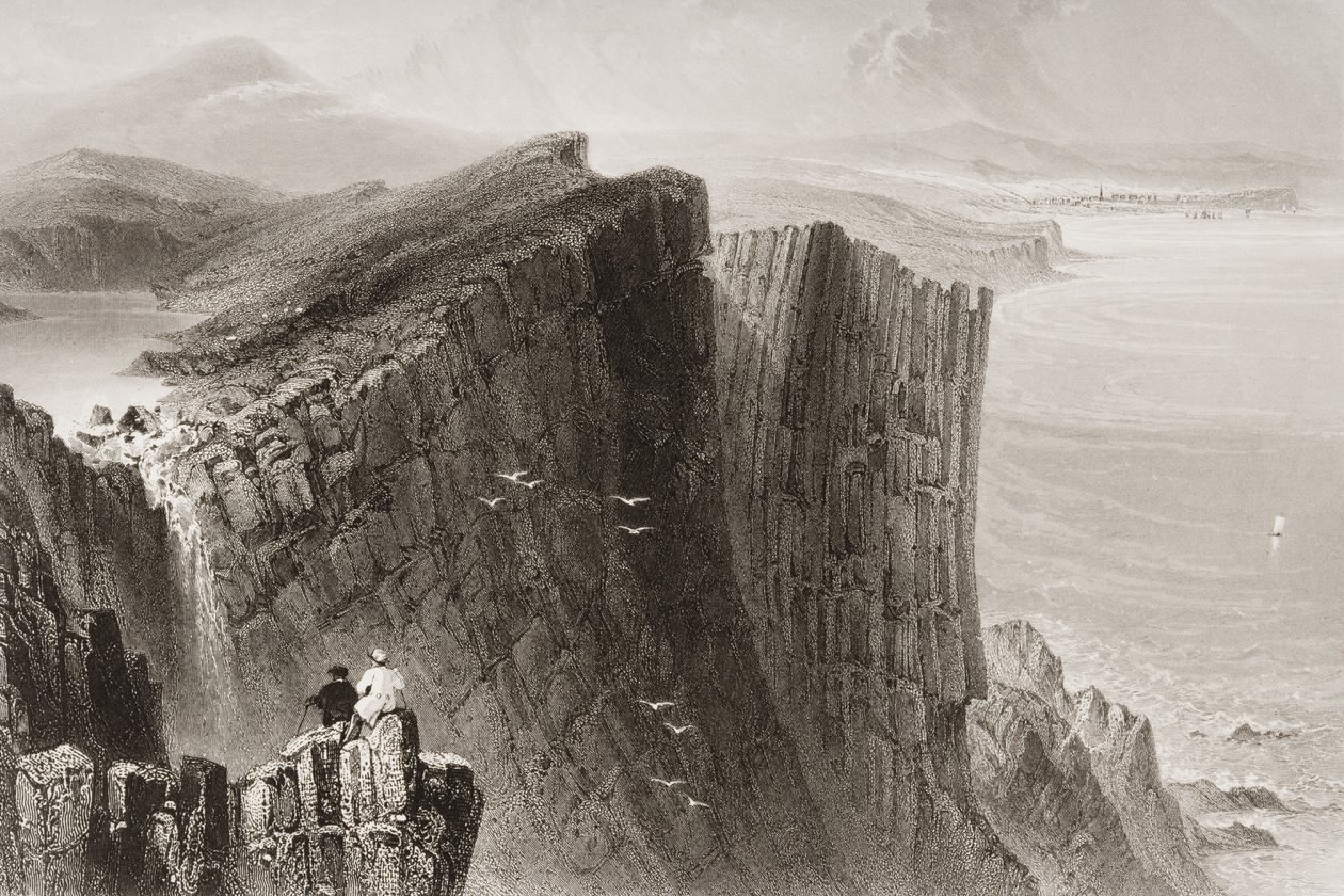 Fairhead, hrabství Antrim, Severní Irsko, z knihy "Scenery and Antiquities of Ireland" od George Virtue, 60. léta 19. století od William Henry Bartlett