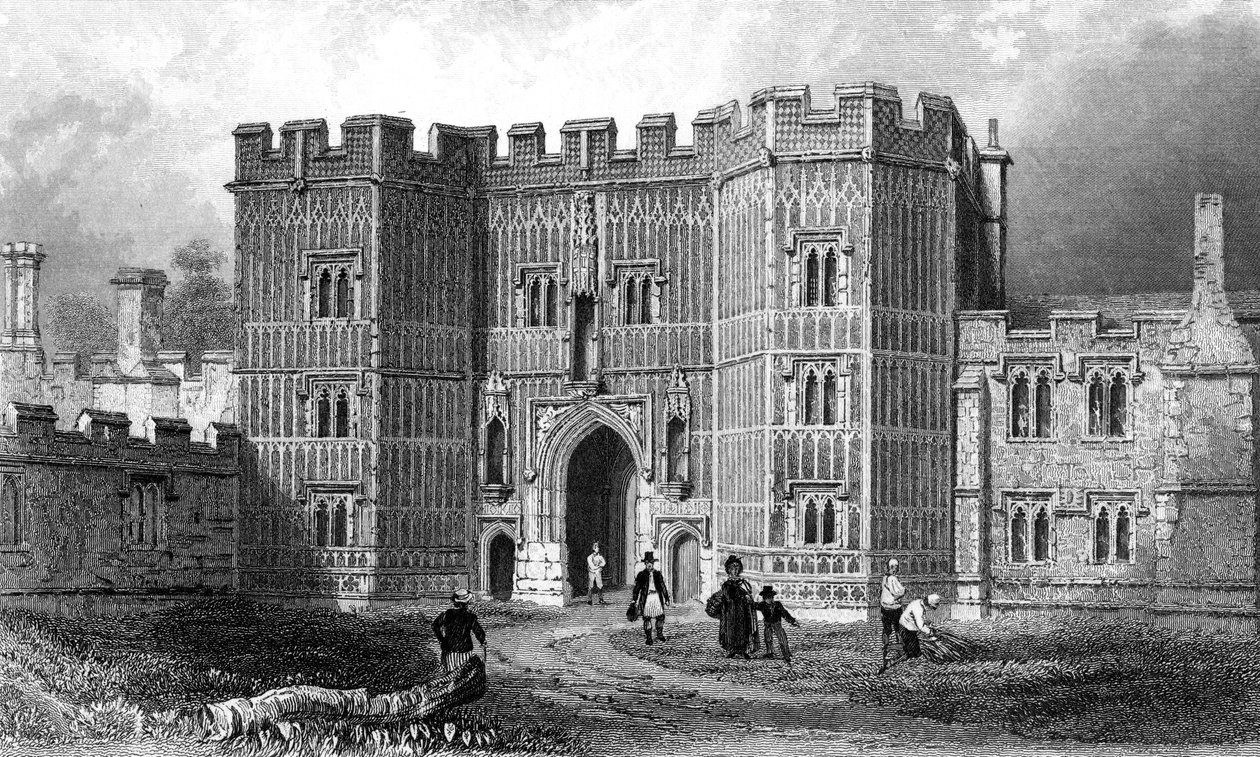 Brána převorství svatého Osytha, Essex, vyryla Henry Adland, 1833 832 od William Henry Bartlett