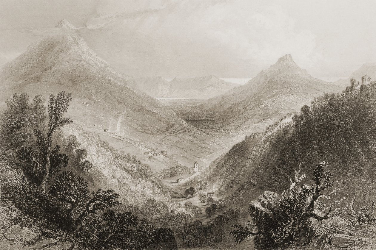 Glen of the Downs, hrabství Wicklow, Irsko, z „Scenery and Antiquities of Ireland“ od George Virtue, 1860 (rytina) od William Henry Bartlett