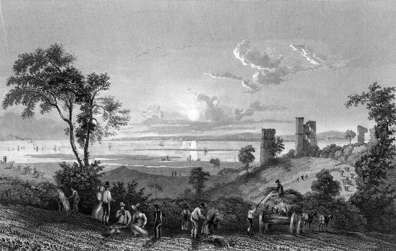 Hrad Hadleigh, Essex, při pohledu na Sheerness, vyrytý William Watkins, 1835 od William Henry Bartlett