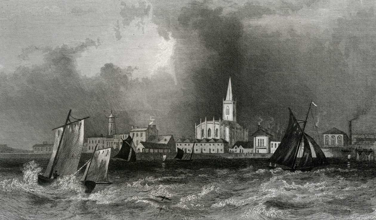 Harwich, z moře, Essex, rytý John Rogers, 1832 od William Henry Bartlett