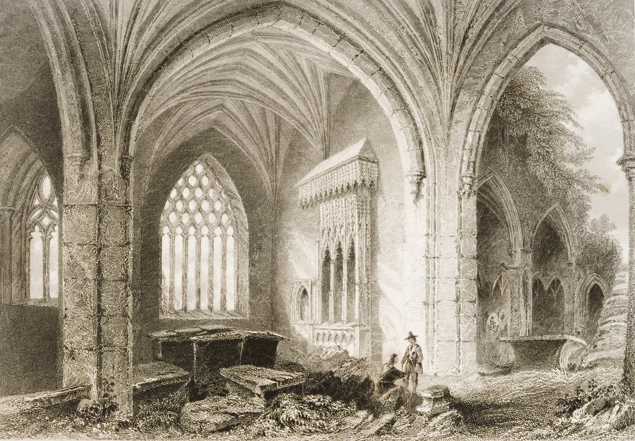Interiér Holycross Abbey, County Tipperary, Irsko, z „Scenery and Antiquities of Ireland“ od George Virtue, 1860 od William Henry Bartlett