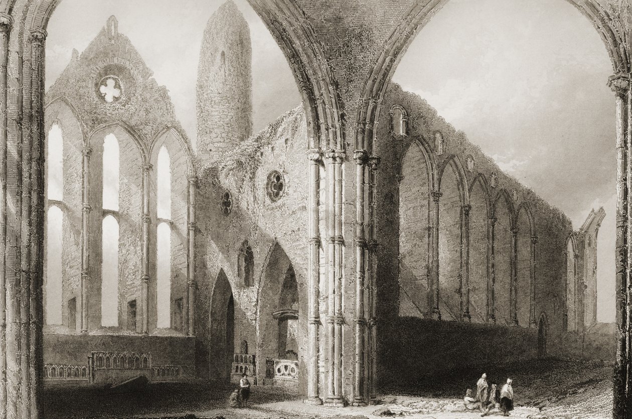 Interiér Hore Abbey, The Rock of Cashel, County Tipperary, Irsko, z „Scenery and Antiquities of Ireland“ od George Virtue, 1860 od William Henry Bartlett