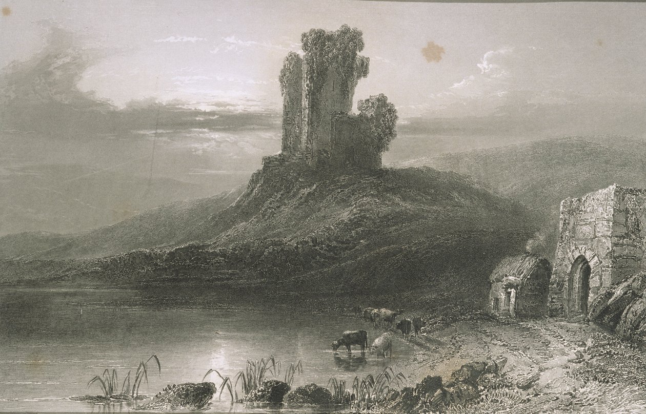Hrad Kilcolman, hrabství Cork, Irsko, z „Scenery and Antiquities of Ireland“ od George Virtue, 1860 od William Henry Bartlett
