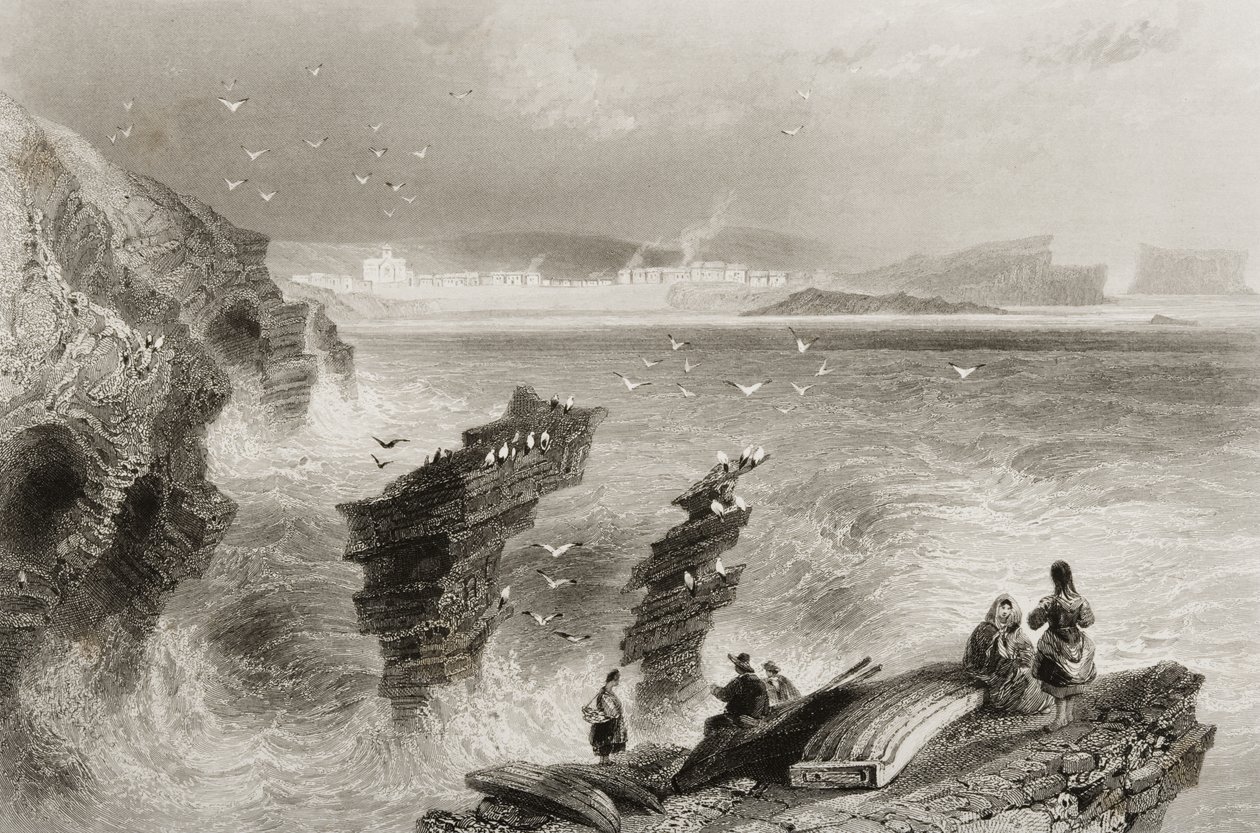 Kilkee, hrabství Clare, Irsko, z „Scenery and Antiquities of Ireland“ od George Virtue, 1860 od William Henry Bartlett