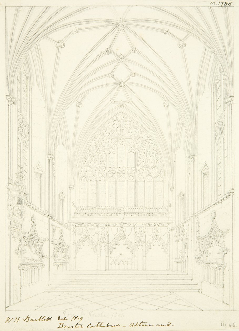 Lady Chapel of Bristol Cathedral při pohledu na východ (tužka a akvarel na papíře) od William Henry Bartlett