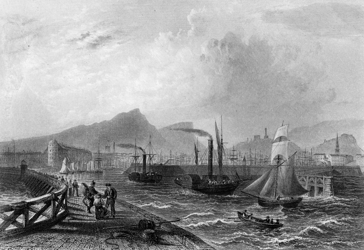 Leith Pier and Harbour, rytý Robert Wallis, c.1820 od William Henry Bartlett
