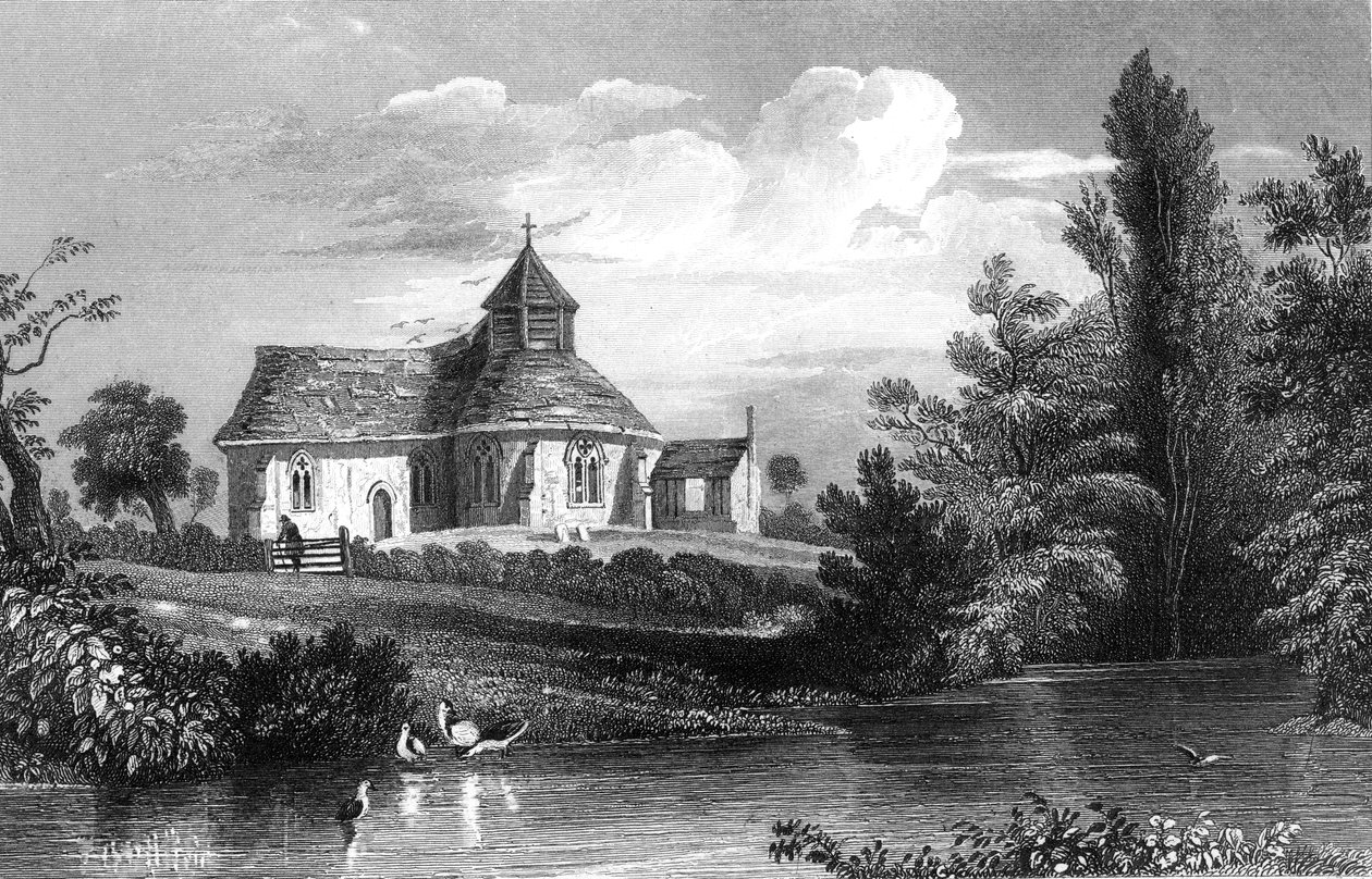 Little Maplestead Church, Essex, vyrytý Henry Wallis, 1832 od William Henry Bartlett