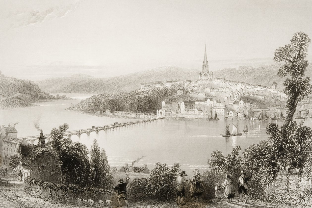 Londonderry, County Londonderry, Severní Irsko, z „Scenery and Antiquities of Ireland“ od George Virtue, 1860 od William Henry Bartlett