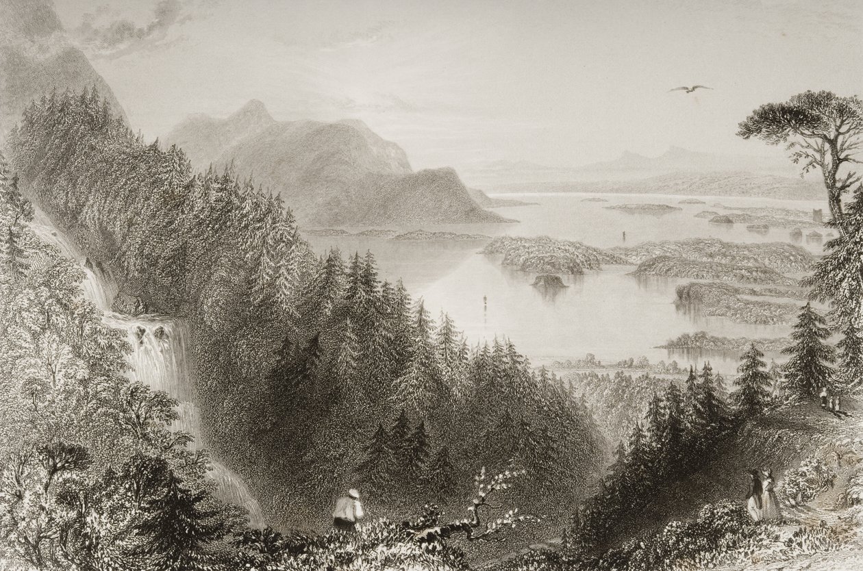 Lower and Turk Lakes, County Killarney, Irsko, z „Scenery and Antiquities of Ireland“ od George Virtue, 1860 od William Henry Bartlett