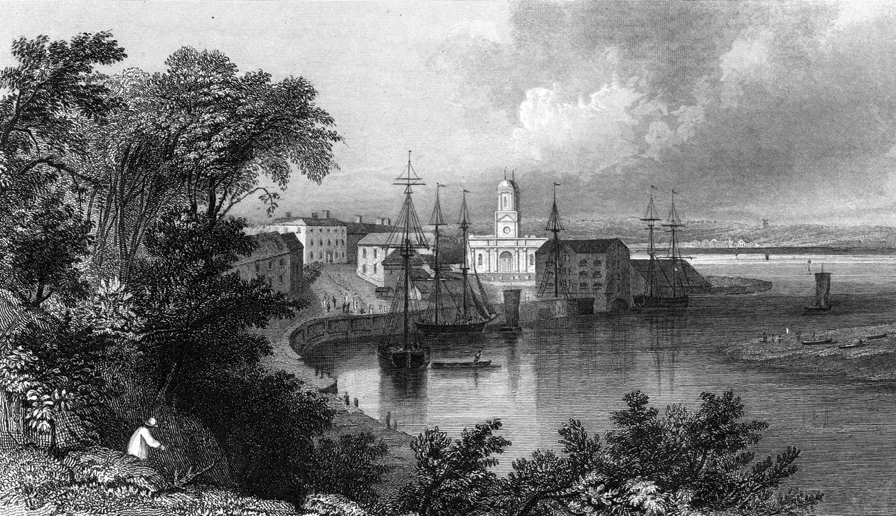 Mistley Quay, poblíž Harwich, Essex, rytý John Rogers, 1832 od William Henry Bartlett