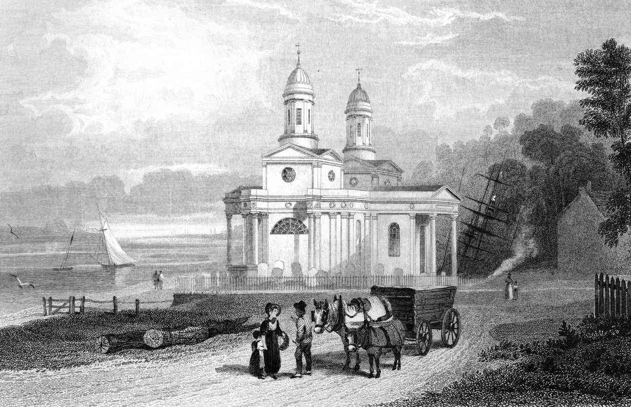 Mistley Thorn Church, Near Manningtree, Essex, vyrytý Henry Adlard, 1832 od William Henry Bartlett