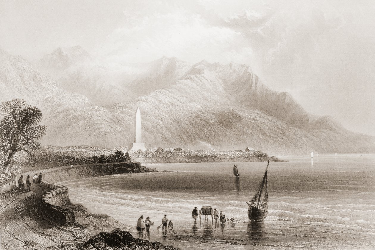 Památník generála Rosse v Rosstrevor, County Down, Severní Irsko, z „Scenery and Antiquities of Ireland“, od George Virtue, 1860 (rytina) od William Henry Bartlett