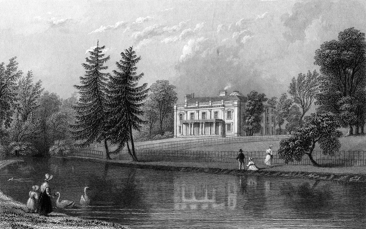 Moor Hall, Near Harlow, Essex, vyrytý John Rogers, 1833 od William Henry Bartlett
