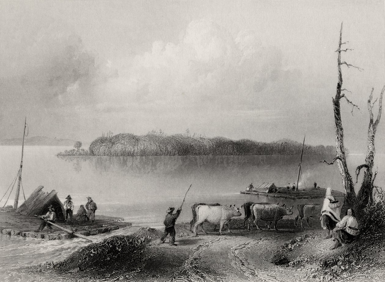 Navy Island, řeka Niagara, Ontario, Kanada, rytina Charles Coulson (1815-1989) od William Henry Bartlett