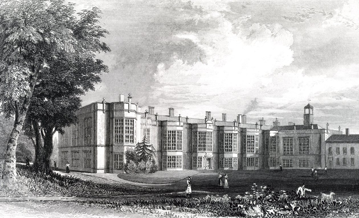 New Hall, poblíž Chelmsford, Essex, vyrytý William Watkins, kolem roku 1832 od William Henry Bartlett