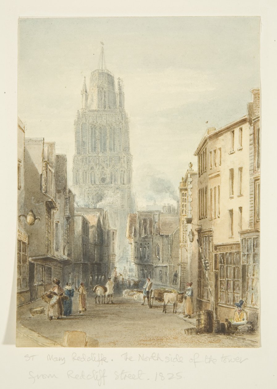 Severní pohled na kostel St Mary Redcliffe z Redcliffe Street od William Henry Bartlett