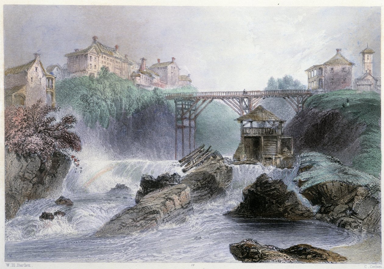 Pont à Sherbrooke – v „“Kanadské scenérii ilustrované“ Williamem Henrym Bartlettem, ed. George Virtue od William Henry Bartlett