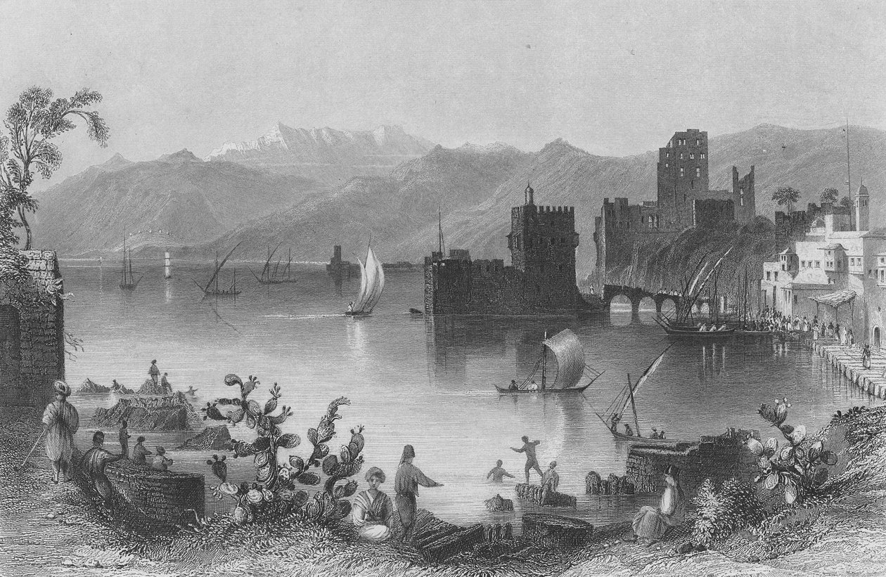 Přístav Bejrút, starověký Berothai, vyryl J. Appleton od William Henry Bartlett