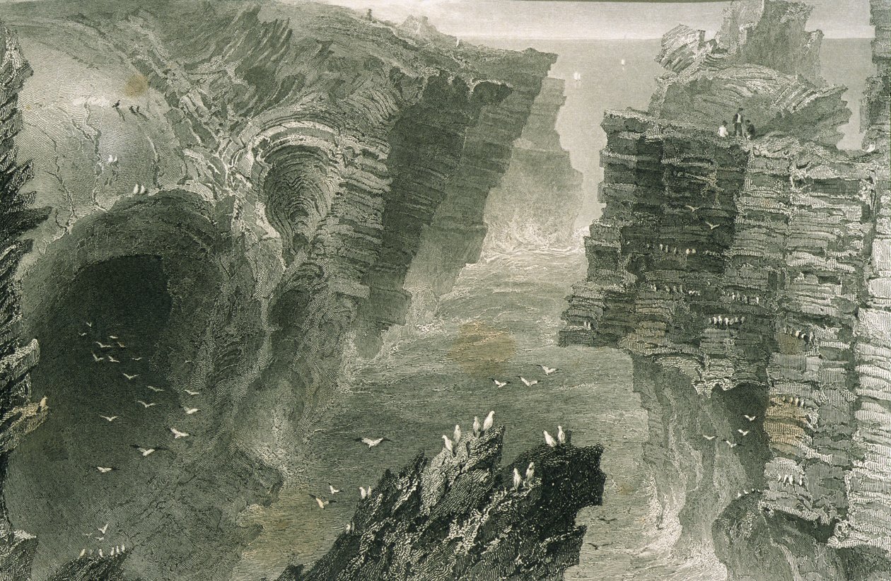 Puffin Hole v Kilkee, hrabství Clare, Irsko, z „Scenery and Antiquities in Ireland“ od George Virtue, 1860 od William Henry Bartlett