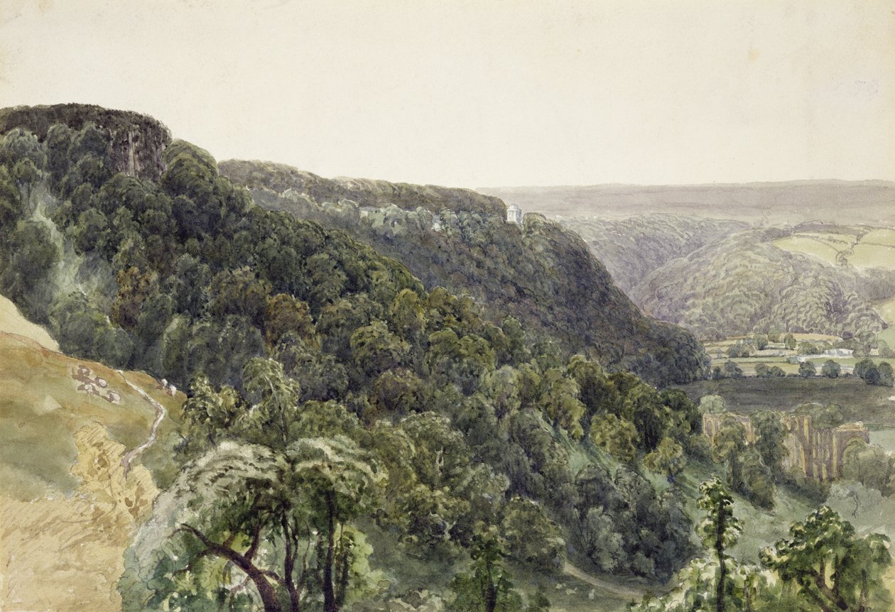 Opatství Rievaulx od západu (akvarel a tužka na papíře) od William Henry Bartlett