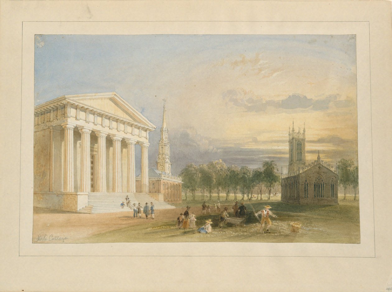 Studie pro Bartlettův pohled na Yale College a Statehouse od William Henry Bartlett