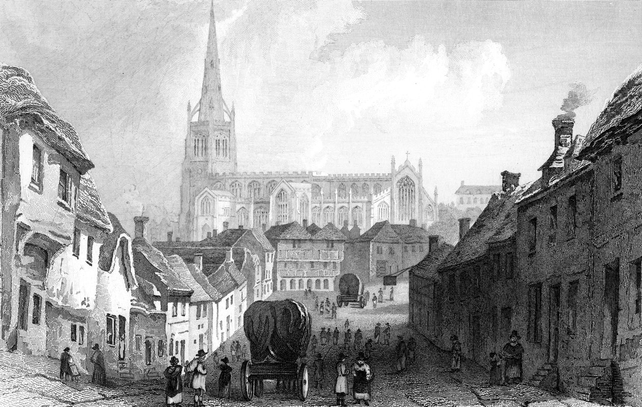 Thaxted od jihu, Essex, vyryl J. Rolph, 1832 od William Henry Bartlett