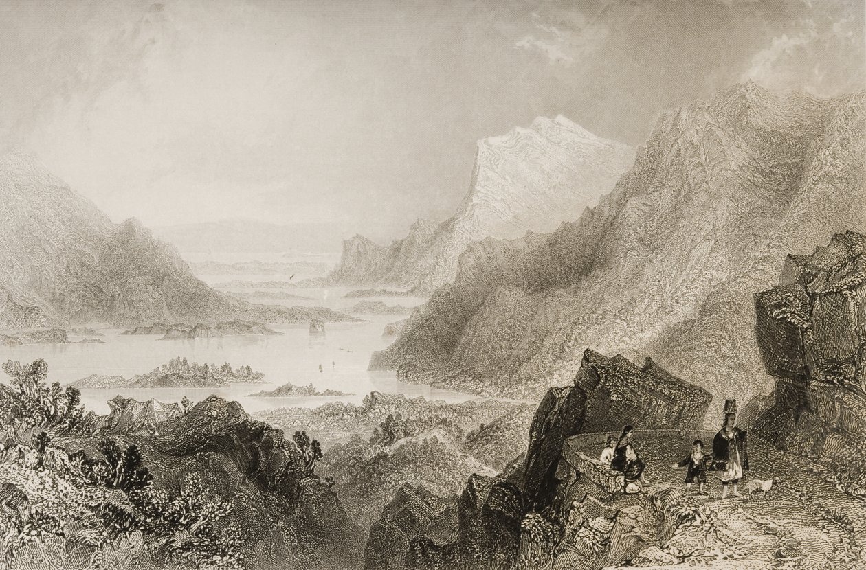 Přístup ke Killarney z Kenmare Road, hrabství Killarney, z „Scenery and Antiquities of Ireland“ od George Virtue, 1860 od William Henry Bartlett