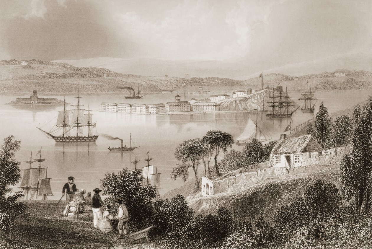 The Cove of Cork (nyní Cobh), hrabství Cork, Irsko, z „Scenery and Antiquities of Ireland“ od George Virtue, 1860 od William Henry Bartlett