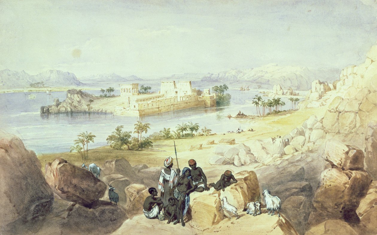 Ostrov Philae při pohledu dolů k řece Nil od William Henry Bartlett