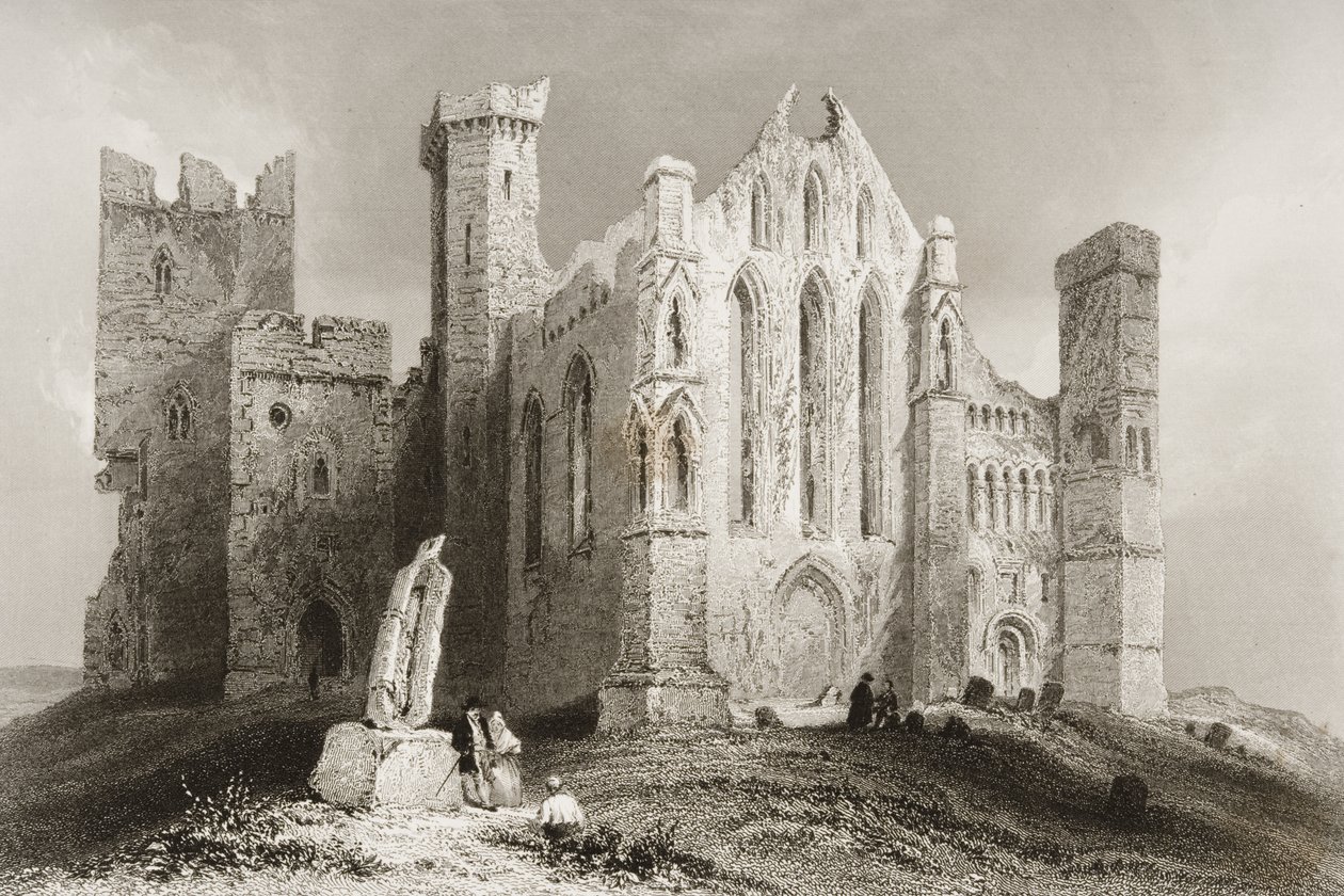 Rock of Cashel, hrabství Tipperary, Irsko, z „Scenery and Antiquities of Ireland“ od George Virtue, 1860 (rytina) od William Henry Bartlett