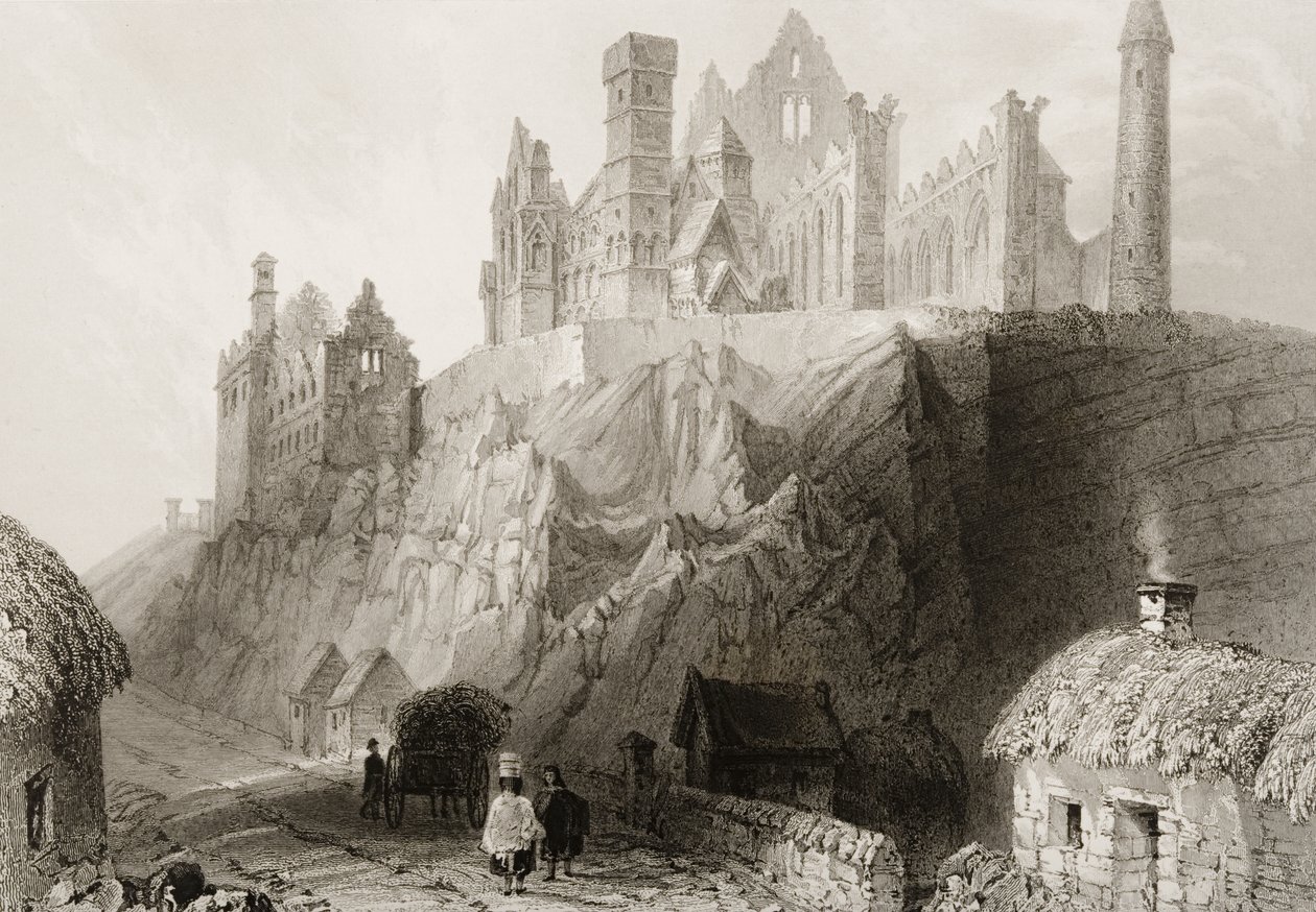 The Rock of Cashel, hrabství Tipperary, Irsko, z „Scenery and Antiquities of Ireland“ od George Virtue, 1860 od William Henry Bartlett