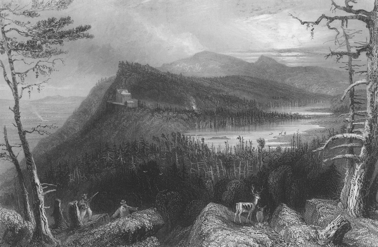 Dvě jezera a horský dům na Catskills, 1838 od William Henry Bartlett