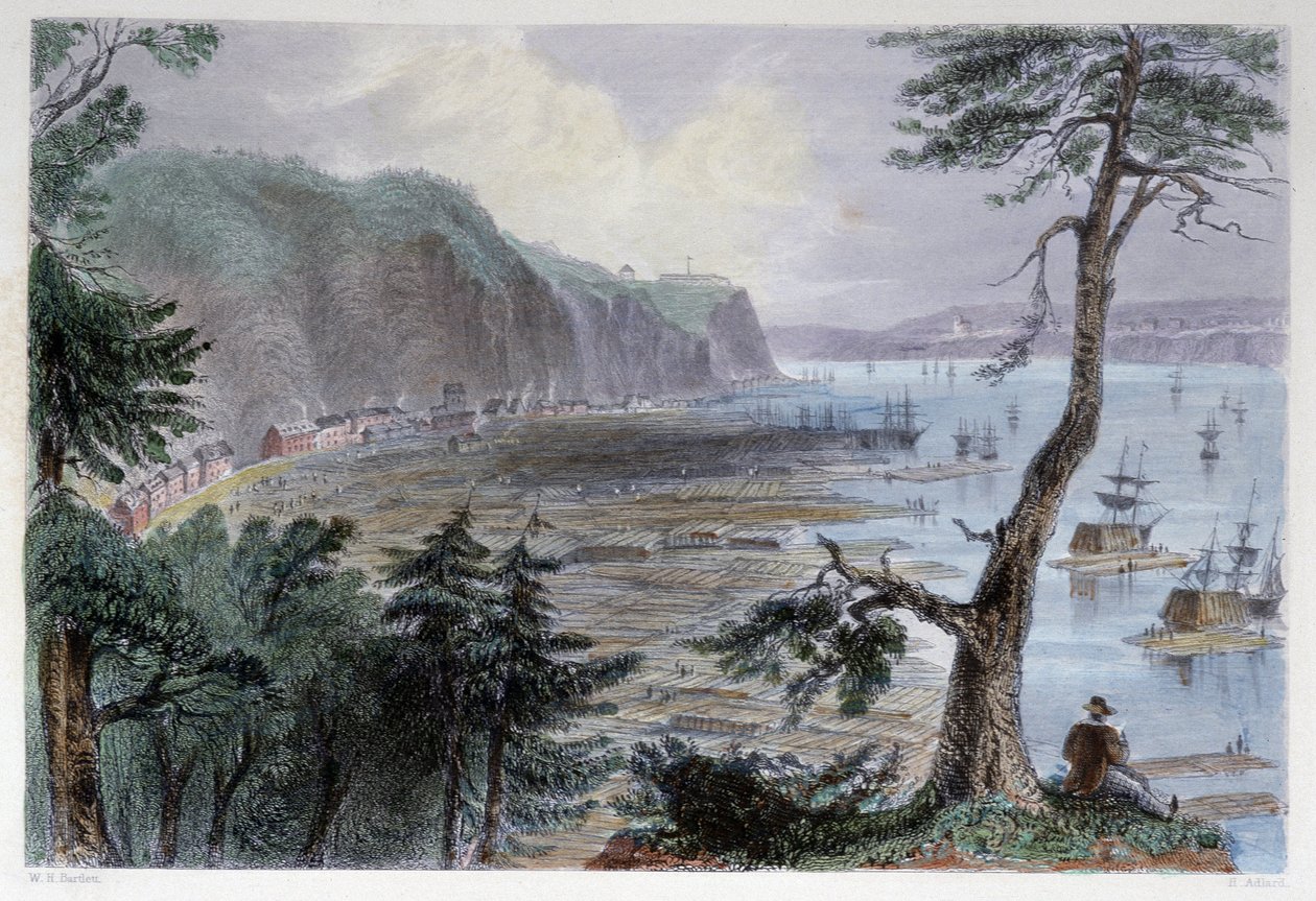 Depozice dřeva poblíž Quebecu – v „kanadské scenérii ilustrované“ Bartlettem W. H. od William Henry Bartlett