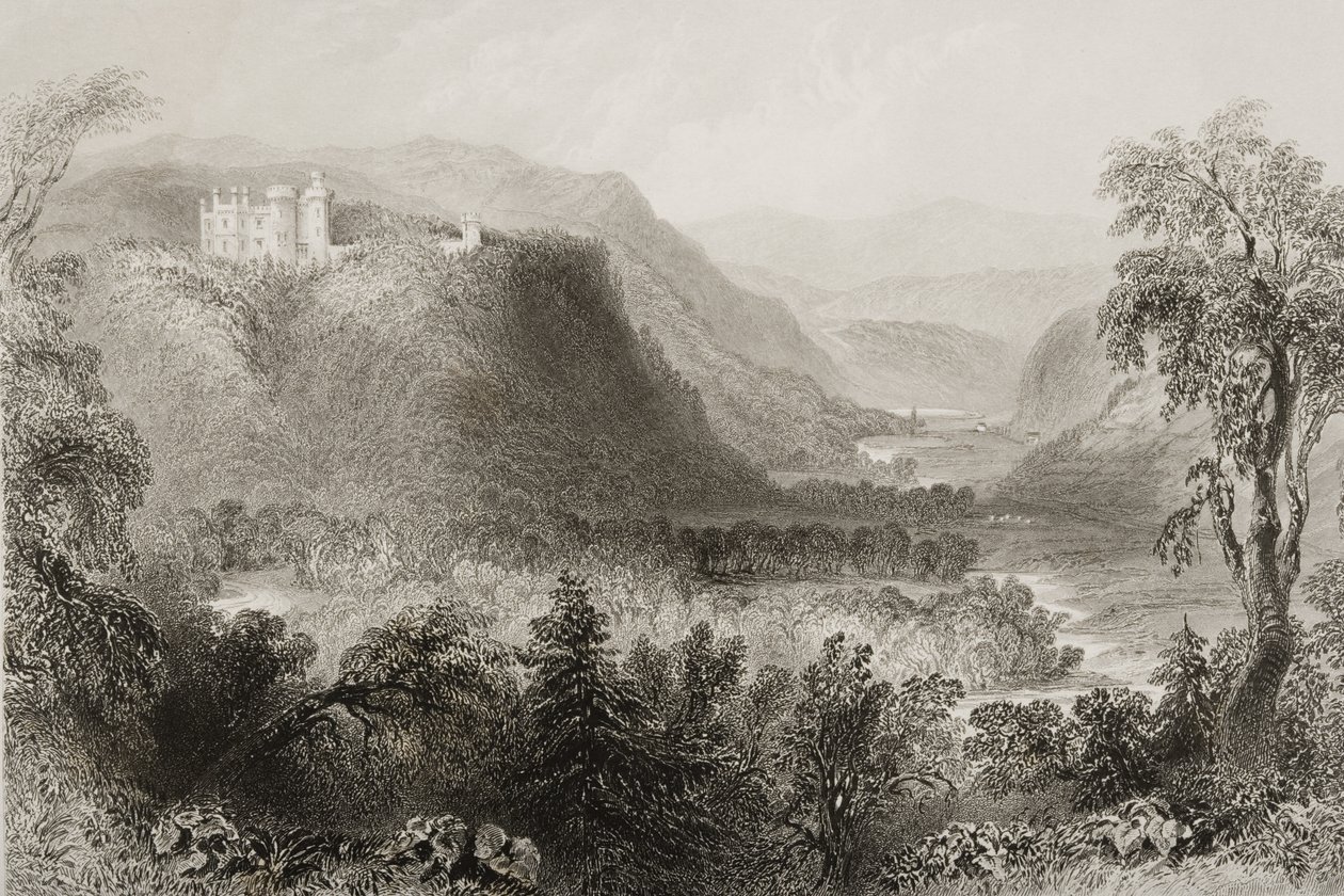 Vale of Avoca, hrabství Wicklow, Irsko, z knihy "Scenery and Antiquities of Ireland" od George Virtue, 60. léta 19. století od William Henry Bartlett
