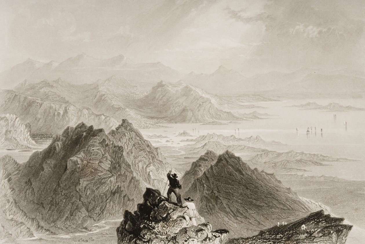 Pohled na Bantry Bay z hory Sugarloaf, hrabství Cork, z „Scenery and Antiquities of Ireland“ od George Virtue, 1860 od William Henry Bartlett