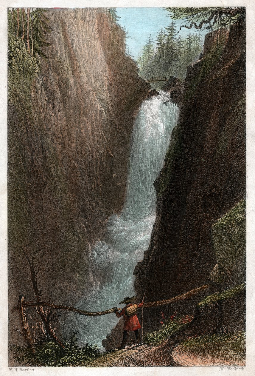 Vodopády Aar. (Rytina, cca 1850) od William Henry Bartlett