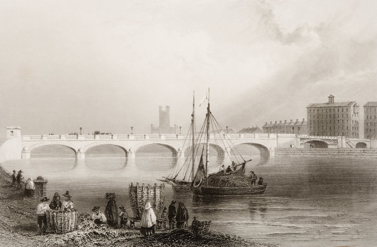 Wellesley Bridge, Limerick, Irsko, z „Scenery and Antiquities of Ireland“ od George Virtue, 1860 od William Henry Bartlett