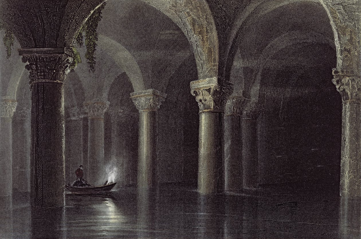 Yere Batan Serai (The Cisterns) Istanbul, vyryl J.T. Willmore, kolem roku 1850 (akvatinta) od William Henry Bartlett