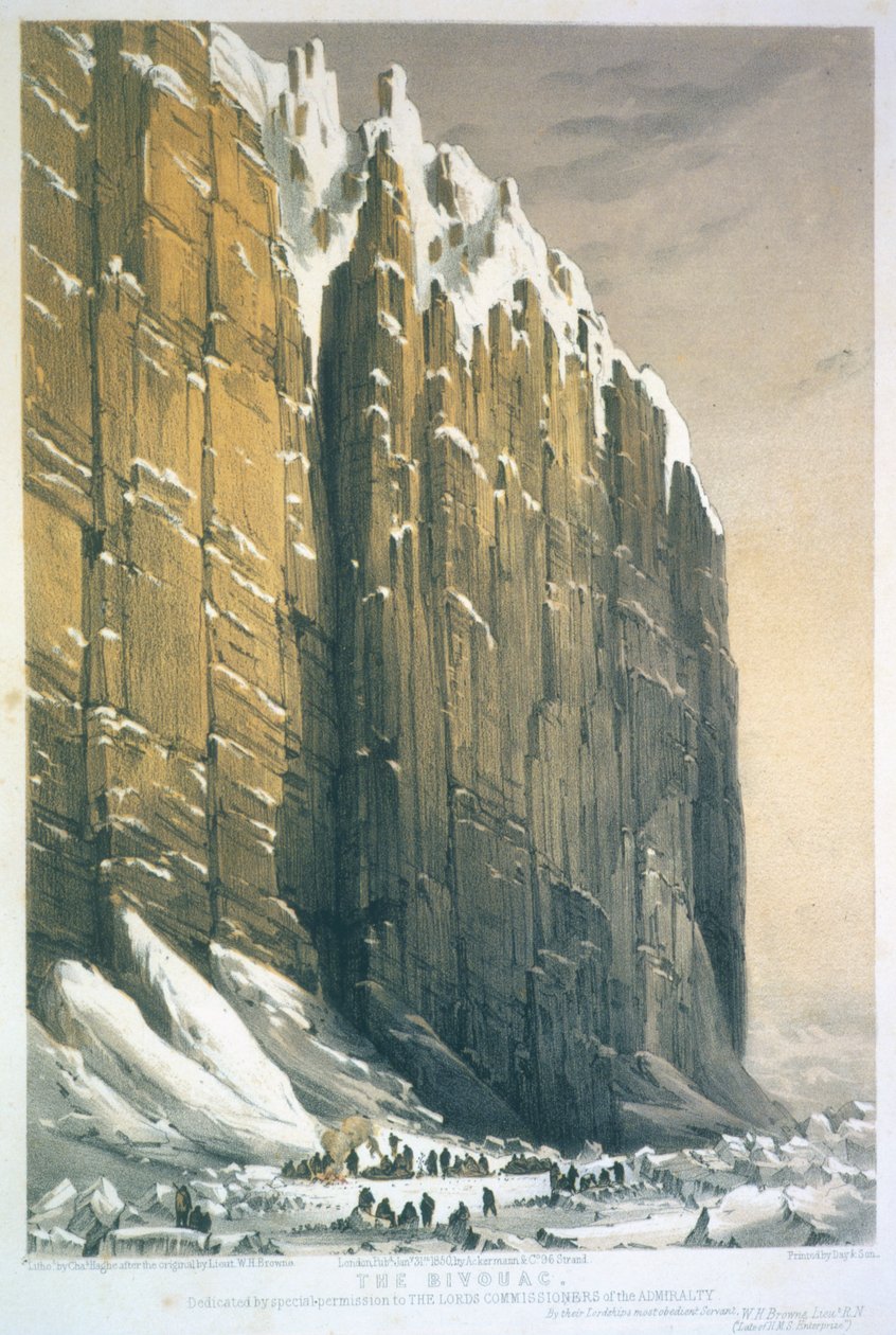 Bivak, Cape Seppings, rytý Charles Haghe (1810-88), publikoval v roce 1850 od William Henry Browne