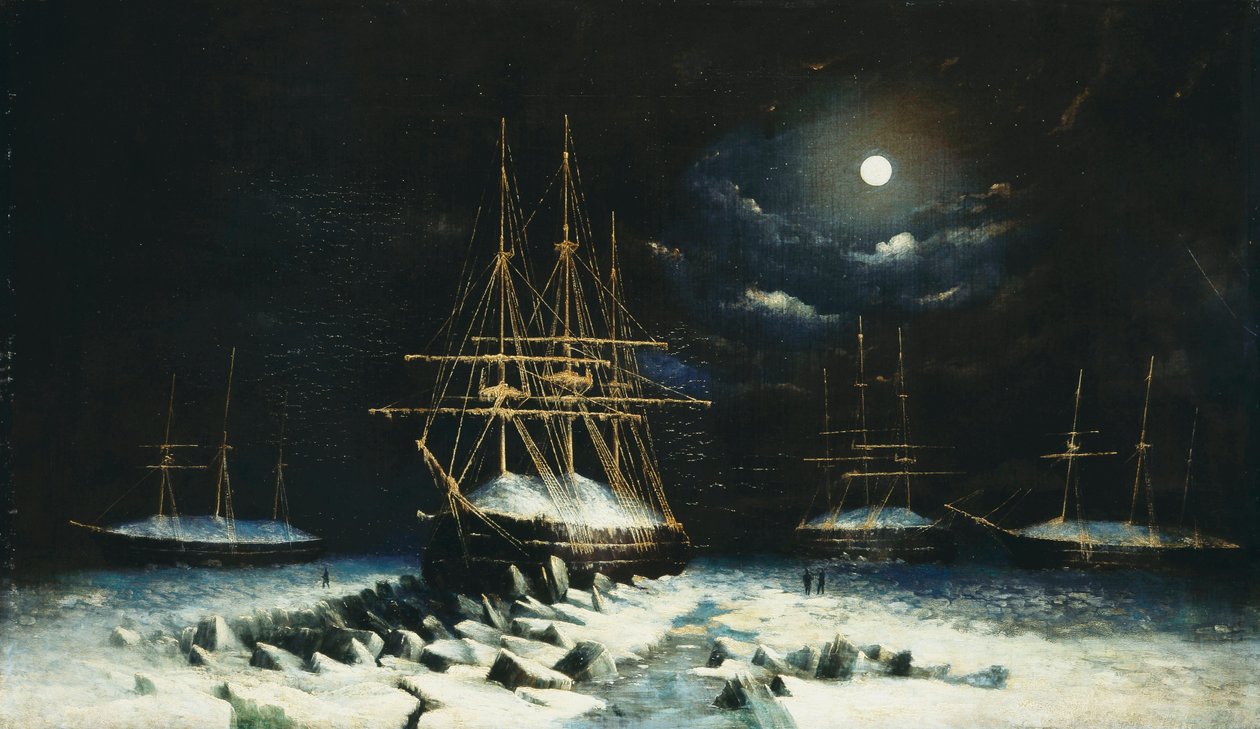 Britská námořní Franklinova pátrací expedice: H.M.S Resolute, Assistance, Intrepid a Pioneer zimující v Arktidě, 1850-51 od William Henry Browne