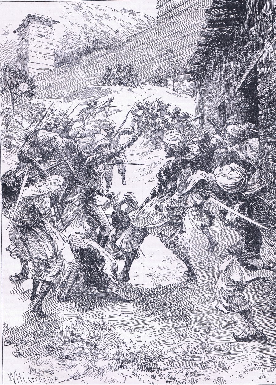 Poručík Harley vede třídu z Fort Chitral, ilustrace z Cassells History of England, 1900s od William Henry Charles Groome