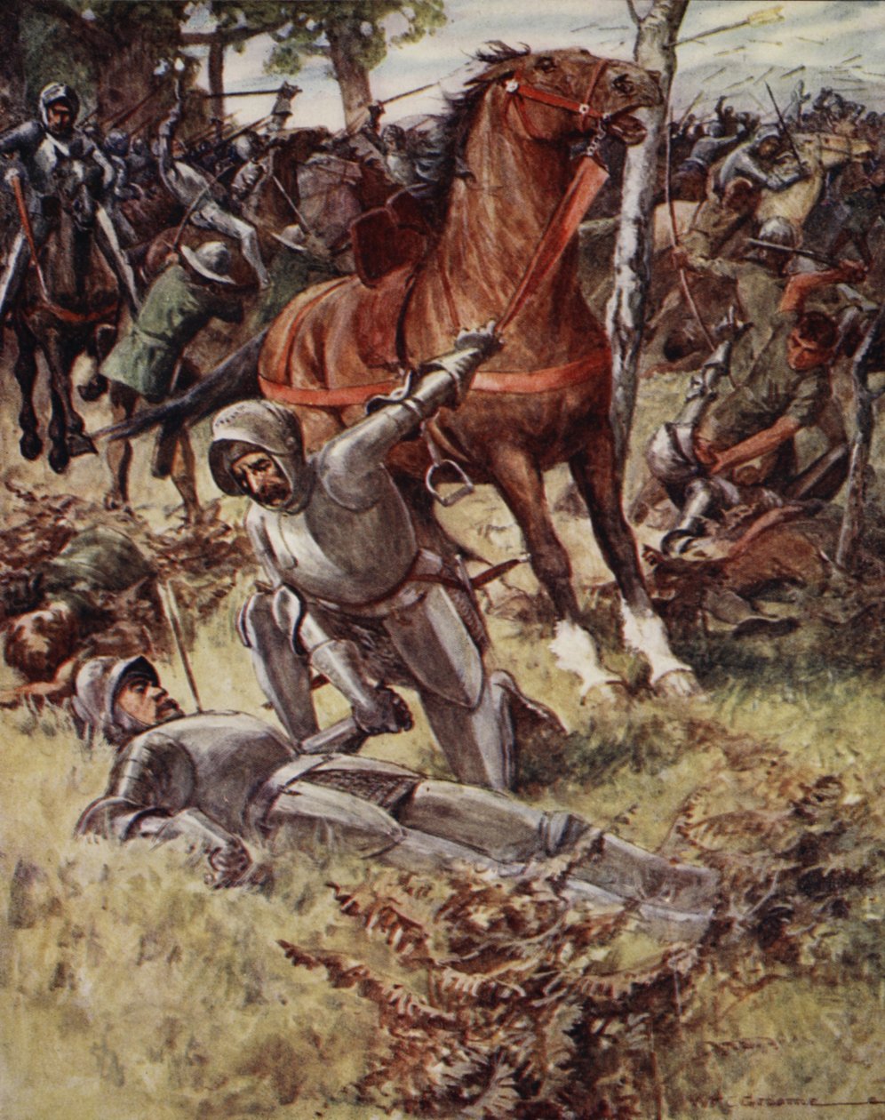 Poté, co opustil život, Earl Percy vzal mrtvého za ruku, z Balads of Famous Fights, první vydání, 1920 od William Henry Charles Groome