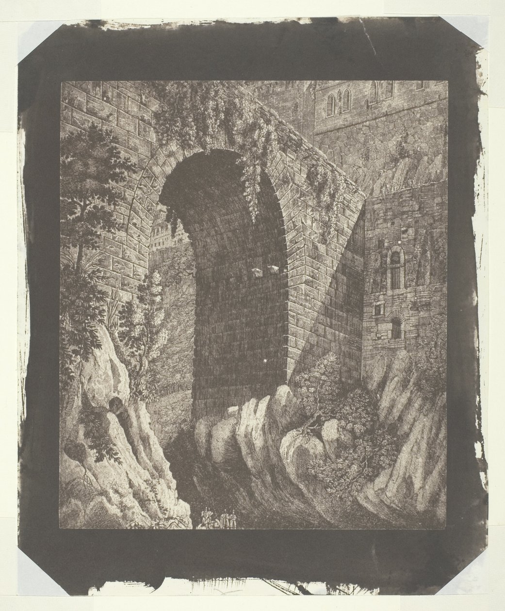 Kopie velkého italského tisku, zmenšená ve fotoaparátu od William Henry Fox Talbot