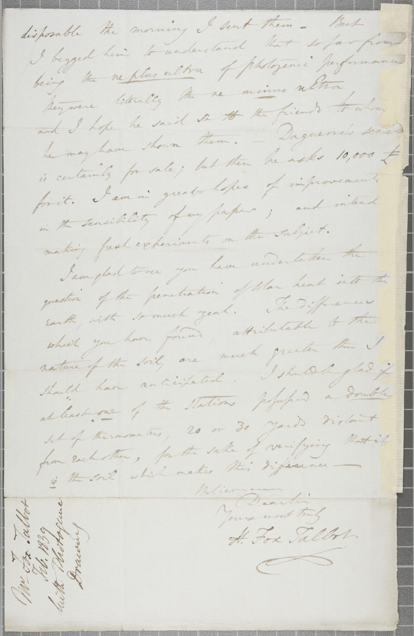 Podepsaný dopis Williama Henryho Foxe Talbota Jamesi Davidu Forbesovi, 1839 od William Henry Fox Talbot