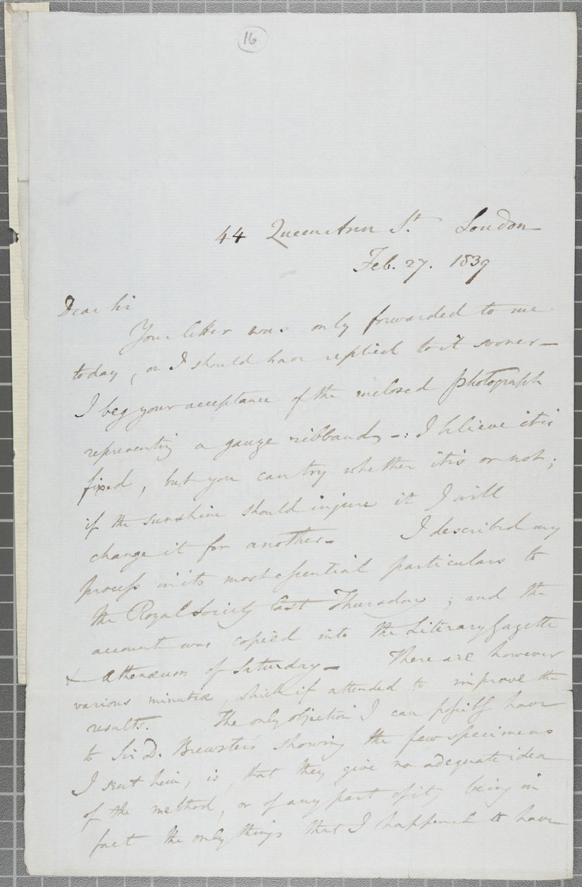 Podepsaný dopis Williama Henryho Foxe Talbota Jamesi Davidu Forbesovi, 1839 od William Henry Fox Talbot