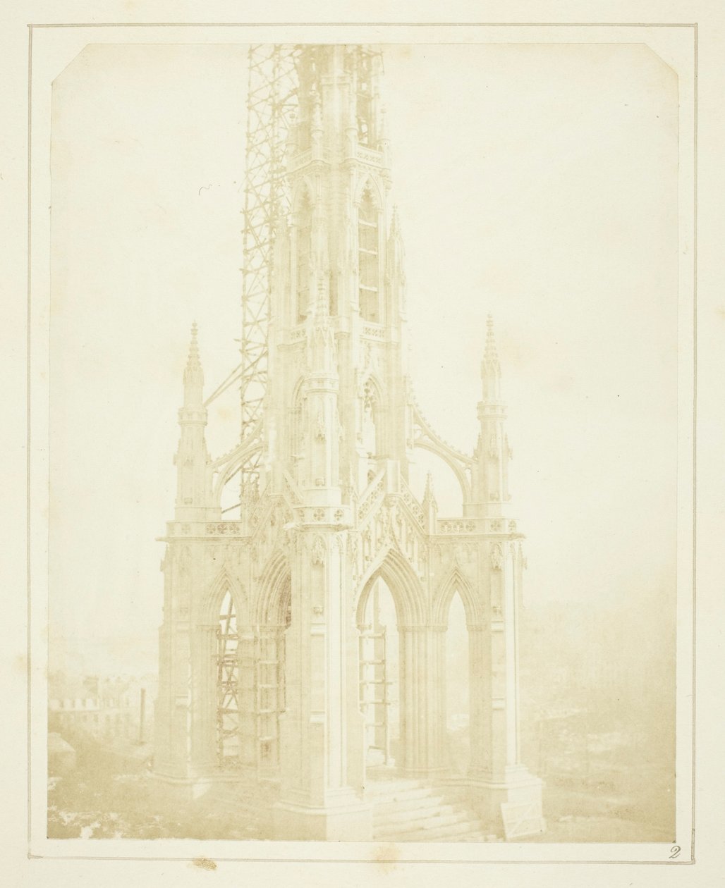 Památník sira Waltera Scotta v Edinburghu, jak vypadal v říjnu 1844, když byl téměř dokončen od William Henry Fox Talbot