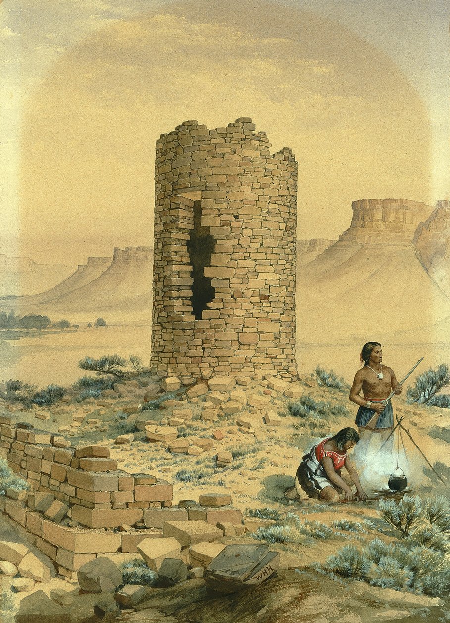 Starobylá kamenná kulatá věž, 1875. od William Henry Holmes