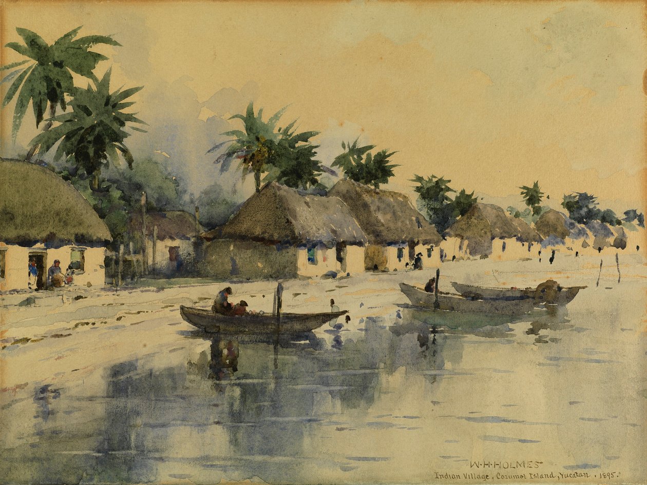 Indiánská vesnice, ostrov Cozumel, Yucatán od William Henry Holmes